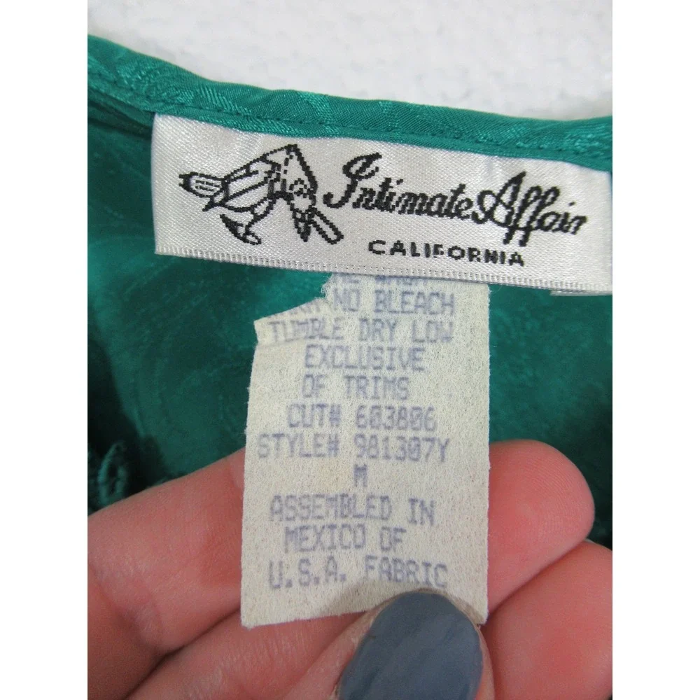 Vintage 90s Intimate Affair Satin Chemise Nightgown Women Medium Green